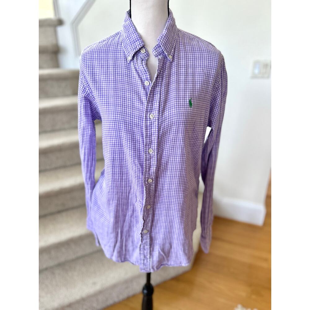 Polo Ralph Lauren Purple & White Gingham Cotton Long Sleeve Button Down